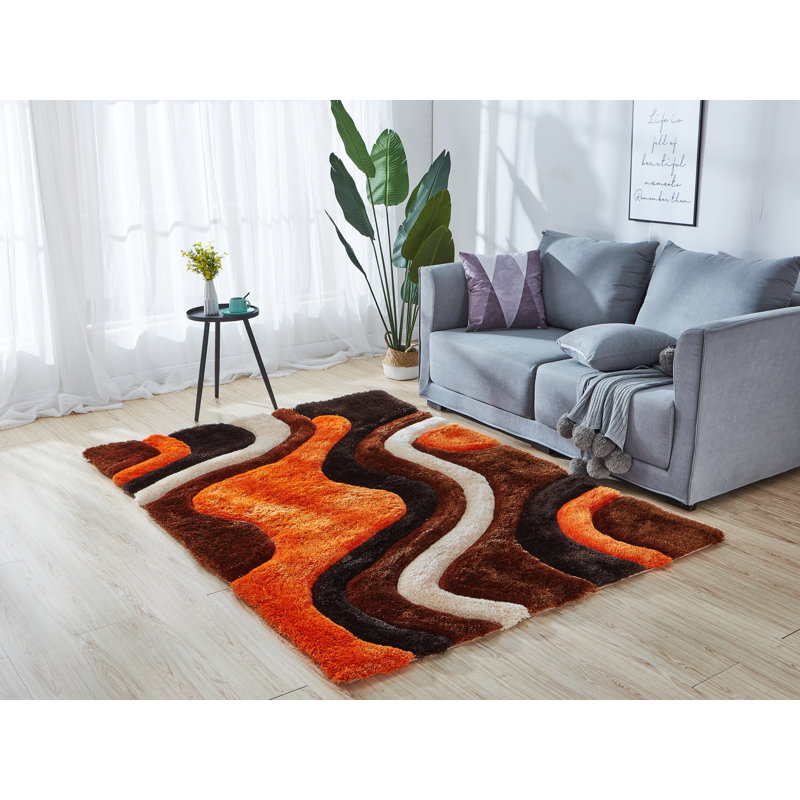 Orren Ellis Kadir Abstract Handmade Shag Orange/Brown Area Rug